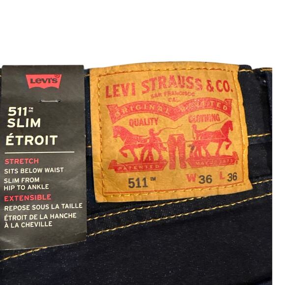 Levis 511 Jeans Mens 36x36 Blue Slim Fit Tapered Leg Stretch Denim Casual *READ* - Picture 4 of 12